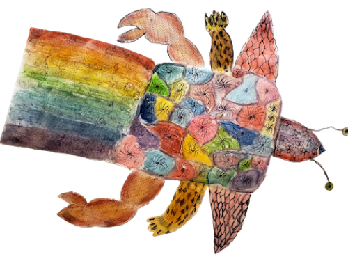Fantasy creature (a rainbow turtle) drawn by a student