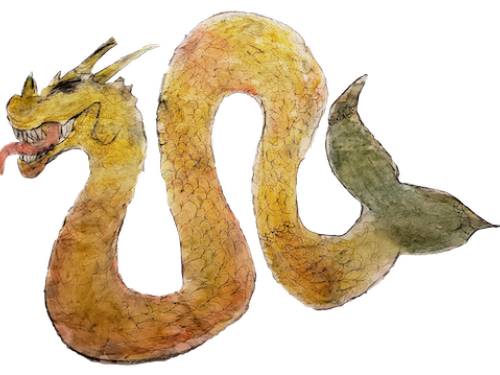 A golden serpent drawn by a student